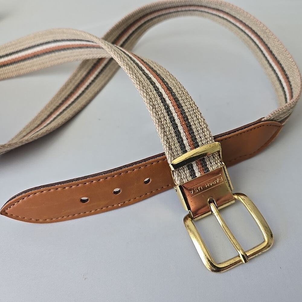 Lot of 3 Striped Woven Belts Leather Ends Elastic Retro S/M Gold Buckle 80's - Picture 5 of 9